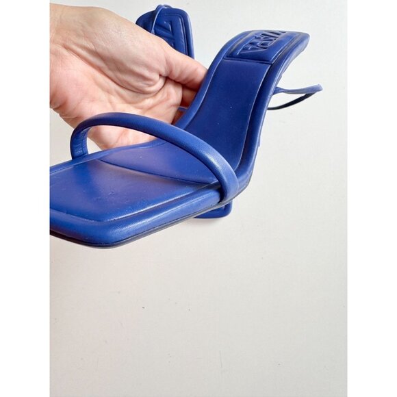 NWOT ZARA Blue Leather Square Toe Strappy High Heel Wraparound Sandals, Size 35 - Picture 8 of 15